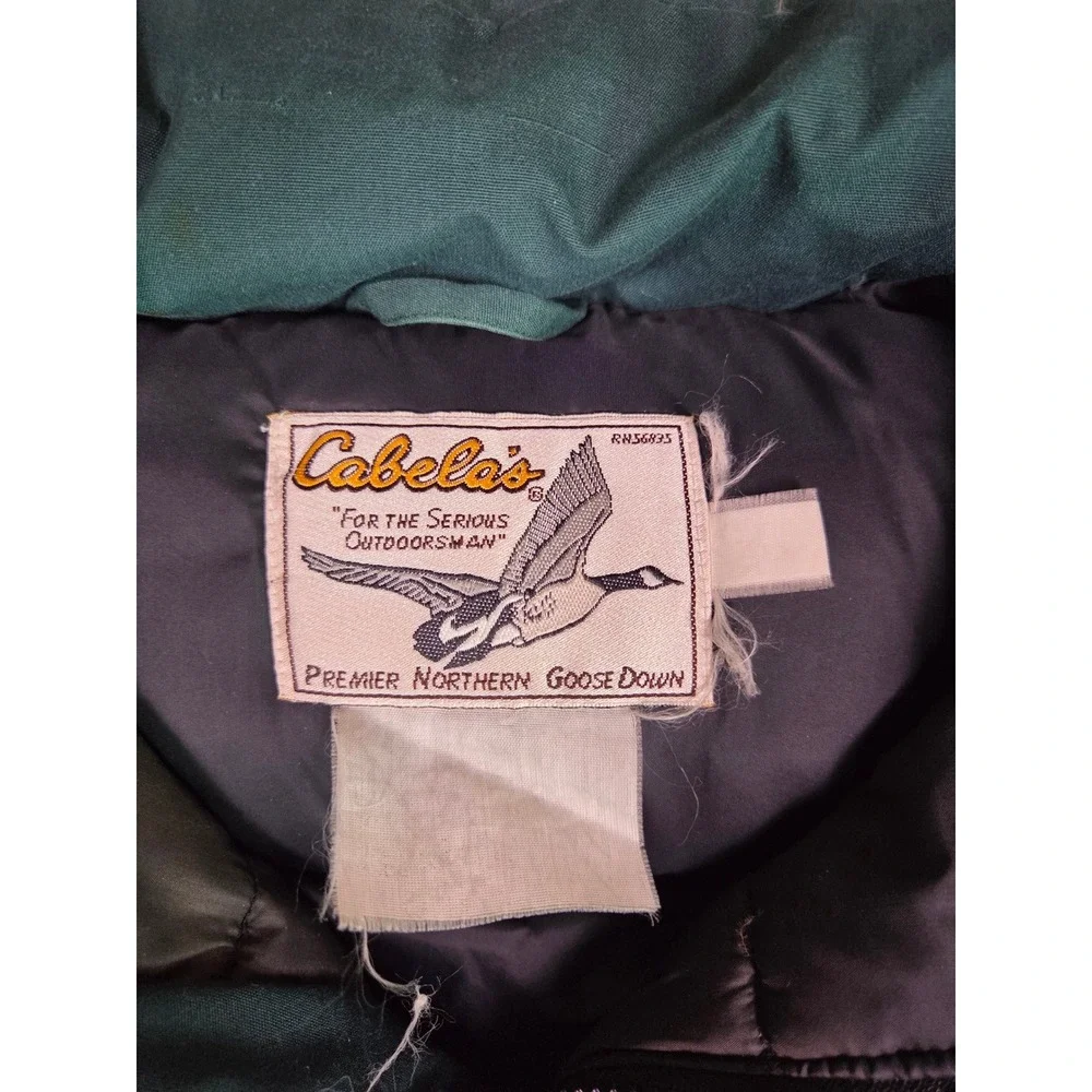 Vintage Cabela's Goose Down Puffer Vest Mens Large Green Insulated Outdoor